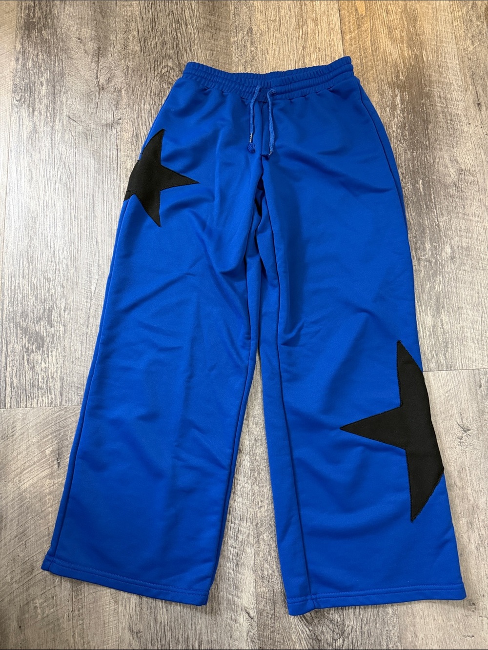 Royal Blue Star Patch Wide Leg Sweatpants